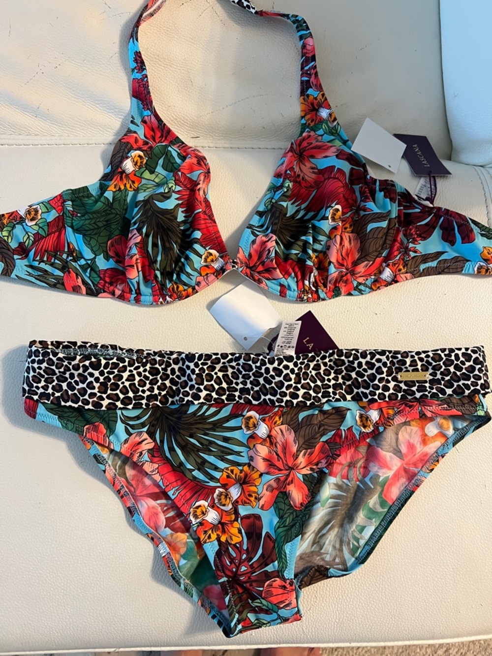 Tropical Floral and Leopard Prunt Underwire Bikini Set - Multicolor